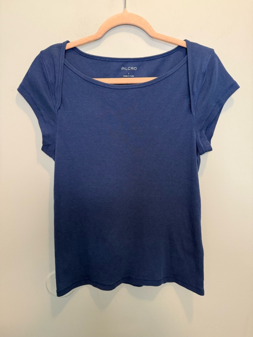 Anthropologie Pilcro Navy Short Sleeve Ribbed Scoop Neck Tee Large